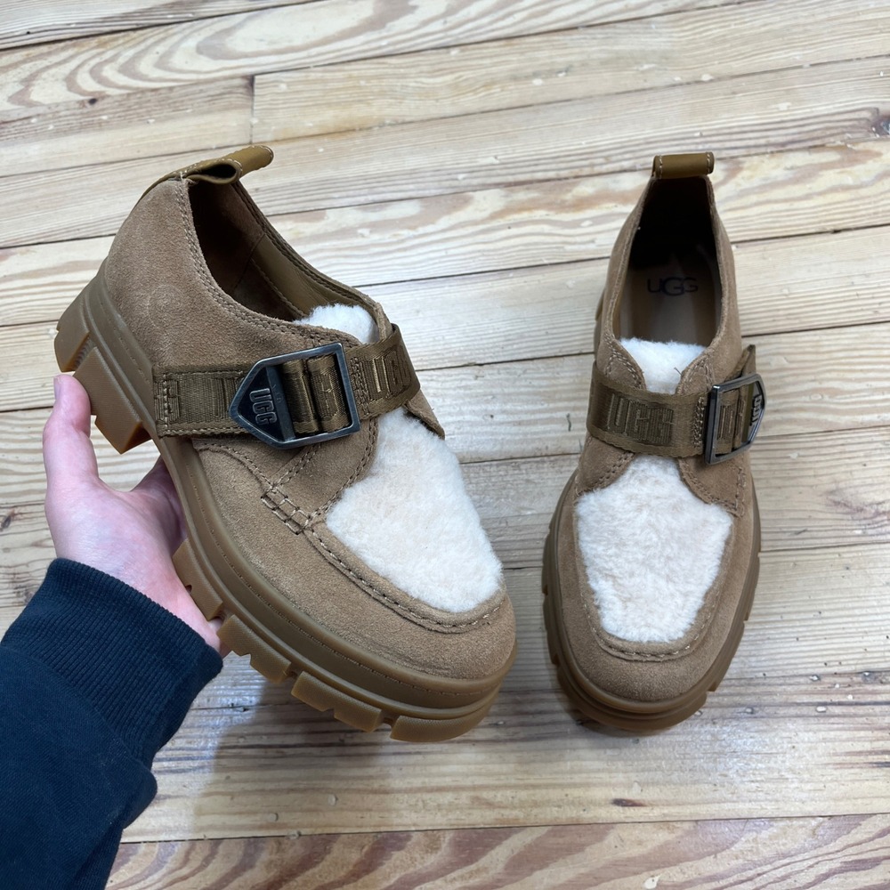 UGG Ashton Loafer Chestnut Suede Shearling Platform Lug Sole Shoe 1134850 Size 6
